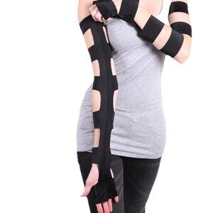 Cut Out Gloves Black Arm Warmers Long Opera Sleeves PVC Wet Look Psy Cyber Goth